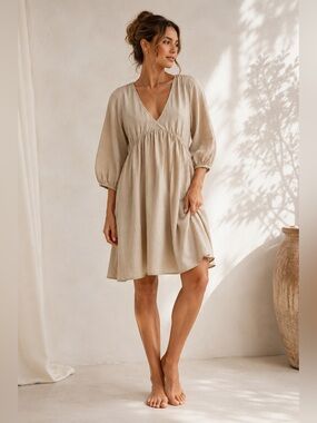H&M Babydoll Mini Dress Taupe XS NWOT